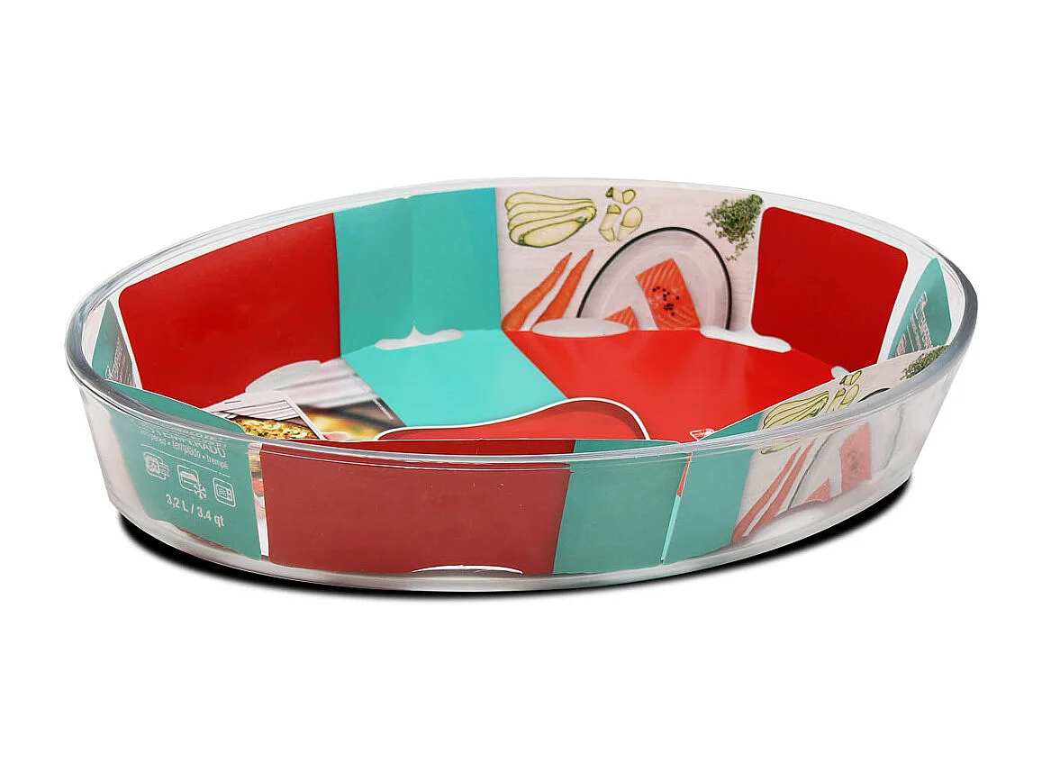 Plat à four oval, moule de cuisson en verre, capacité 4.4 L - Longueur 39.5 x Profondeur 27.5 x Hauteur 6.6 cm