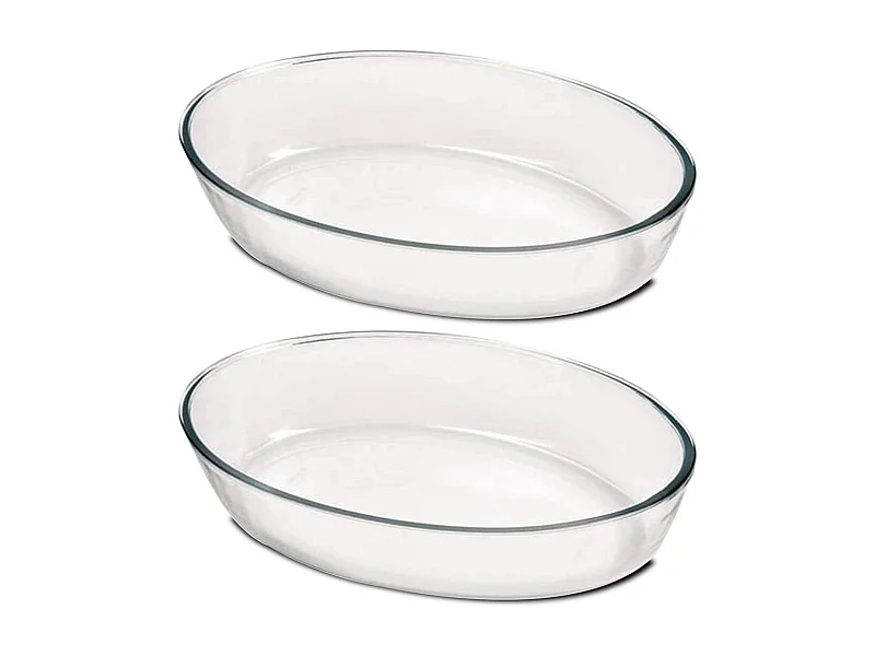Lot de 2 pats à four oval, moule de cuisson en verre forme carré, capacité 4.4 L - Longueur 39.5 x Profondeur 27.5 x Hauteur 6.6 cm