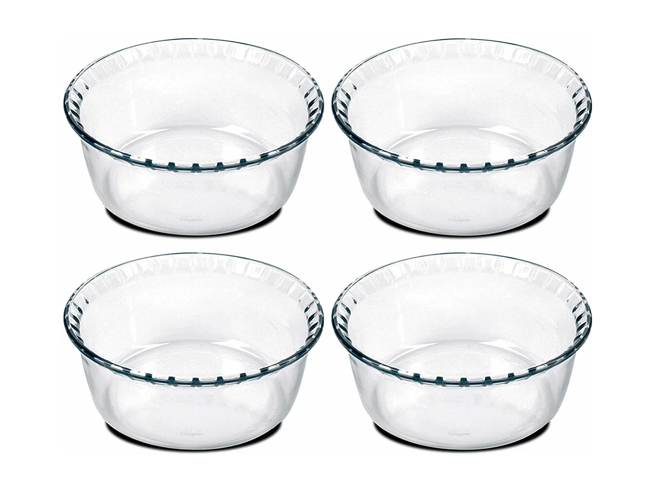 Lot de 4 moule soufflé rond, moule en verre fileté, plateau réfractaire, plat à four moule de cuisson, capacité 1.4 L - Diamètre 18 x Hauteur 8.2 cm