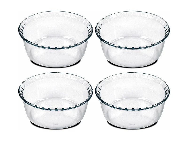 Lot de 4 moule soufflé rond, moule en verre fileté, plateau réfractaire, plat à four moule de cuisson, capacité 1.4 L - Diamètre 18 x Hauteur 8.2 cm