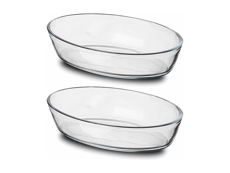 Lot de 2 plat à four oval transparent, moule de cuisson en verre, capacité 700 ml - Longueur 21 x Profondeur 14 x Hauteur 5 cm