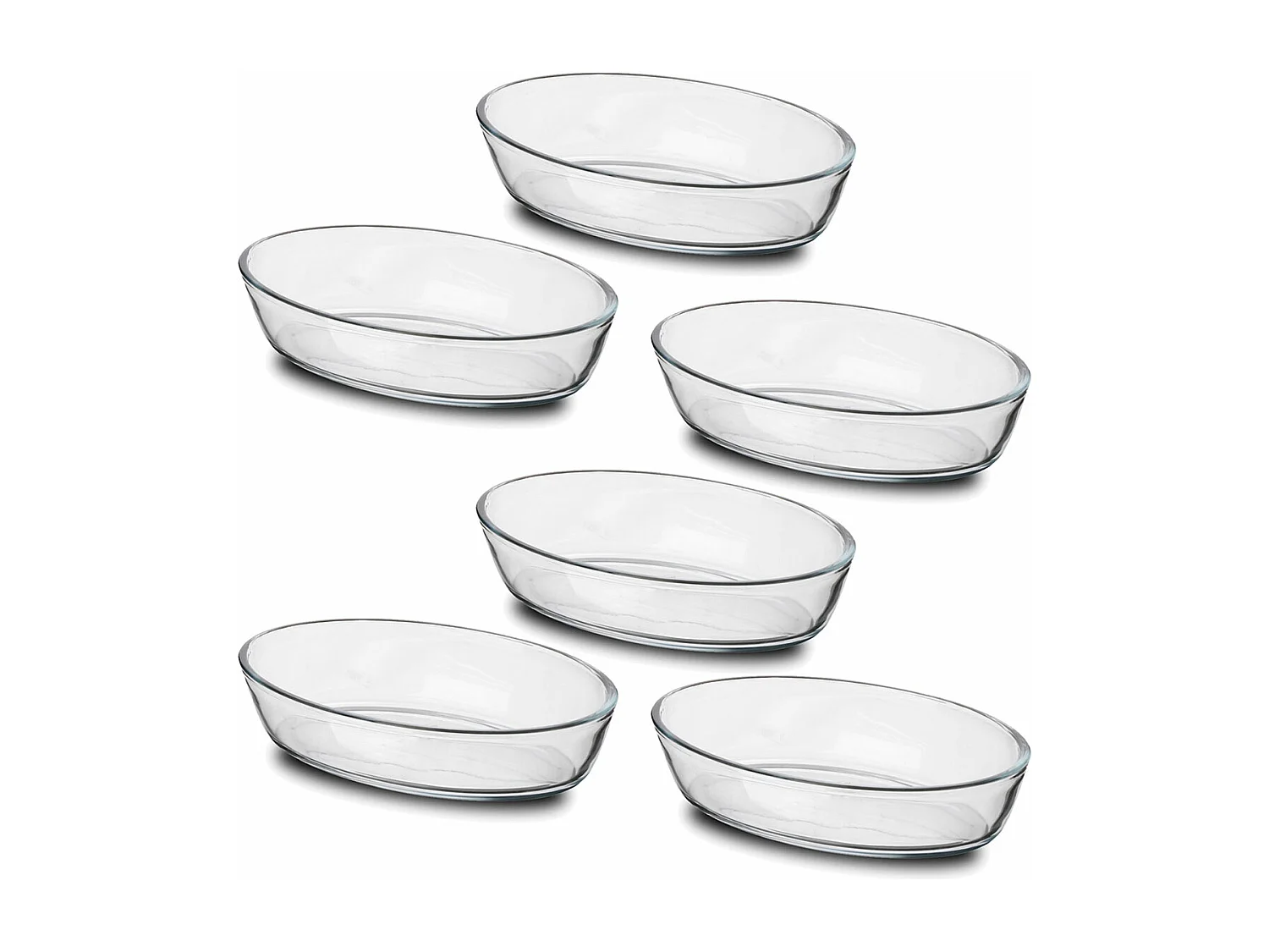 Lot de 6 plat à four oval transparent, moule de cuisson en verre, capacité 700 ml - Longueur 21 x Profondeur 14 x Hauteur 5 cm