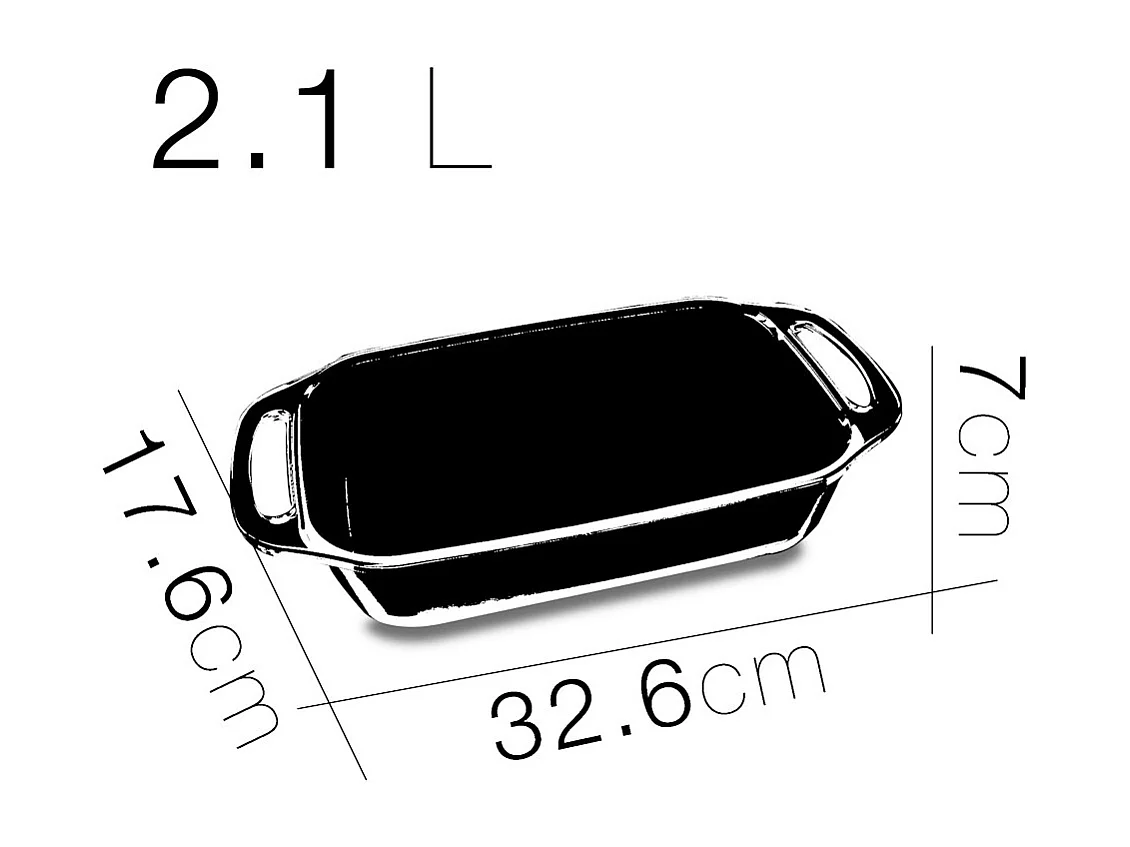 Plat à four avec anses, plat à gratin, moule de cuisson rectangulaire en verre, capacité 2.1 L - Longueur 32.6 x Profondeur 17.6 x Hauteur 7 cm