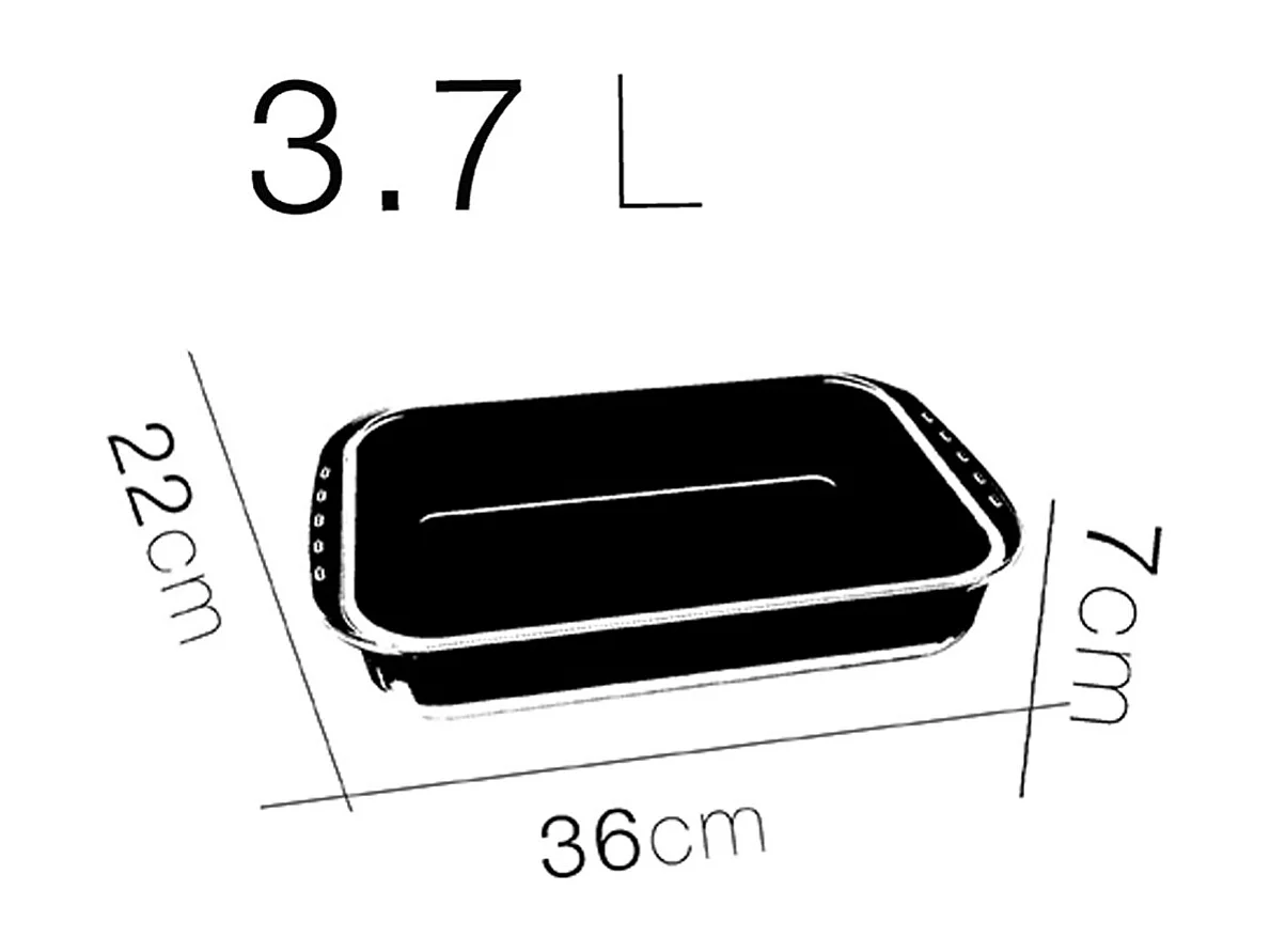 Plateau à four rectangulaire, Plat à gratin, moule de cuisson en verre, capacité 3.7 L - Longueur 36 x Profondeur 22 x Hauteur 7 cm