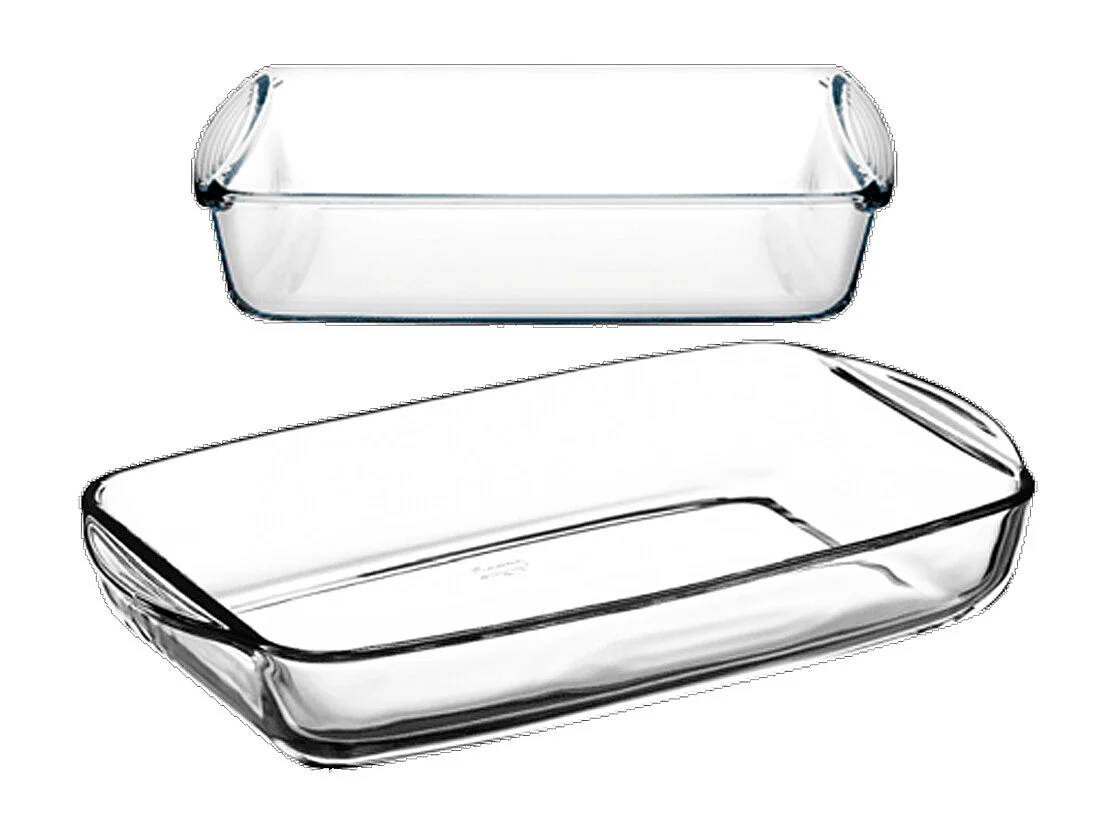 Lot de 2 plats à four moule de cuisson en verre forme rectangulaire - Longueur 26 x Profondeur 15 cm / Longueur 33.6 x Profondeur 19 cm