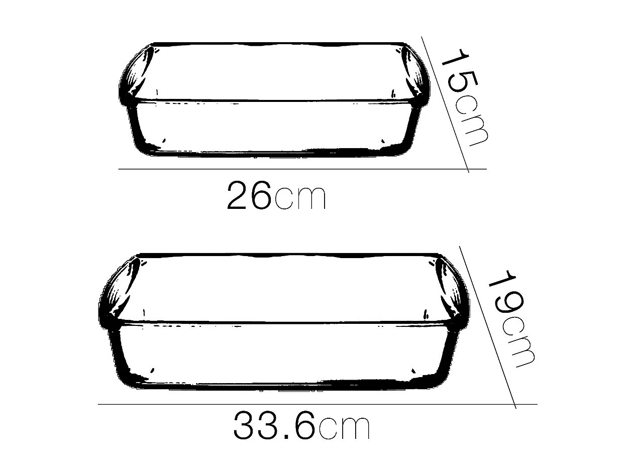 Lot de 2 plats à four moule de cuisson en verre forme rectangulaire - Longueur 26 x Profondeur 15 cm / Longueur 33.6 x Profondeur 19 cm