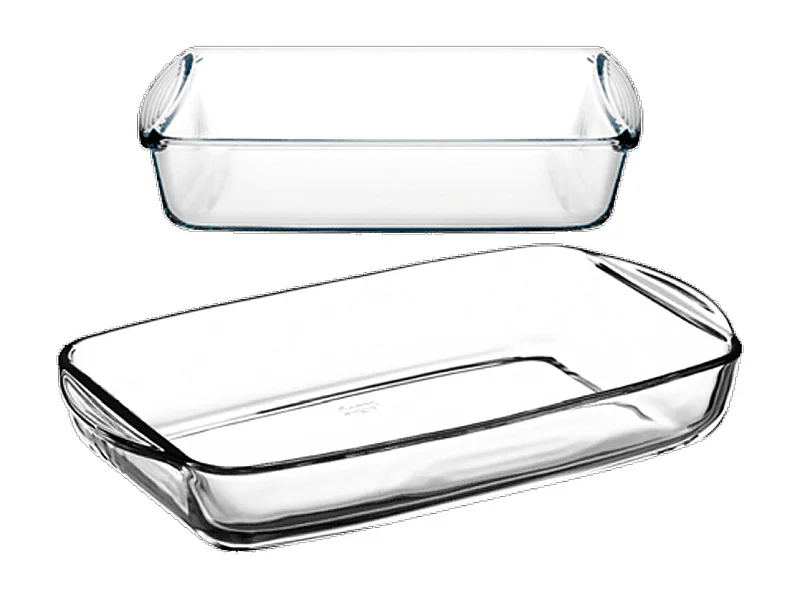 Lot de 2 plats à four moule de cuisson en verre forme rectangulaire - Longueur 26 x Profondeur 15 cm / Longueur 33.6 x Profondeur 19 cm
