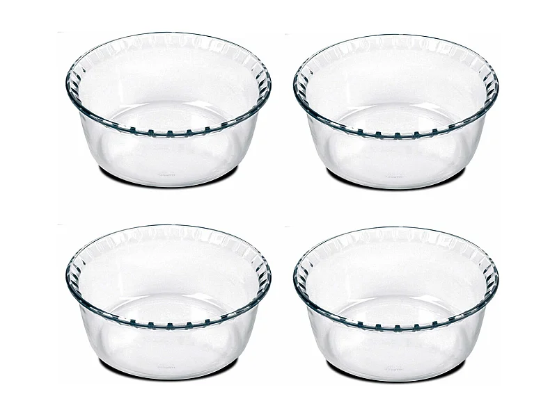 Lot de 4 moule soufflé rond, moule en verre fileté, plateau réfractaire, plat à four moule de cuisson, capacité 700 ml - Diamètre 15.1 x Hauteur 5.9 cm