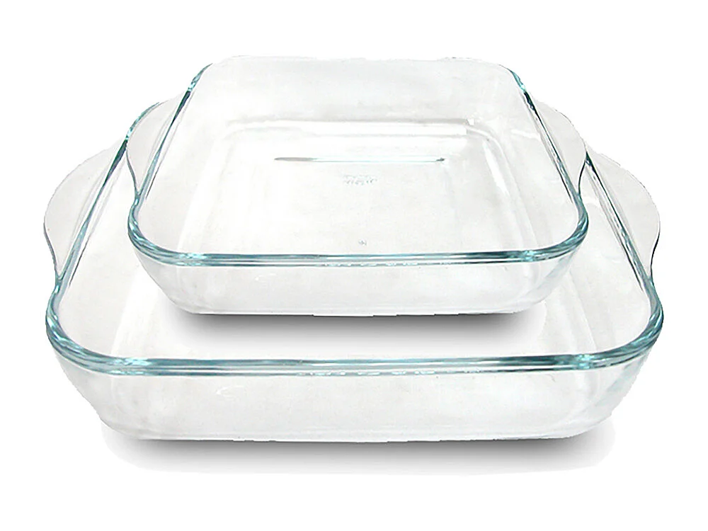 Lot de 2 plats à four moule de cuisson en verre forme carré - Longueur 28 x Profondeur 28 cm/ Longueur 22 x Profondeur 22 cm