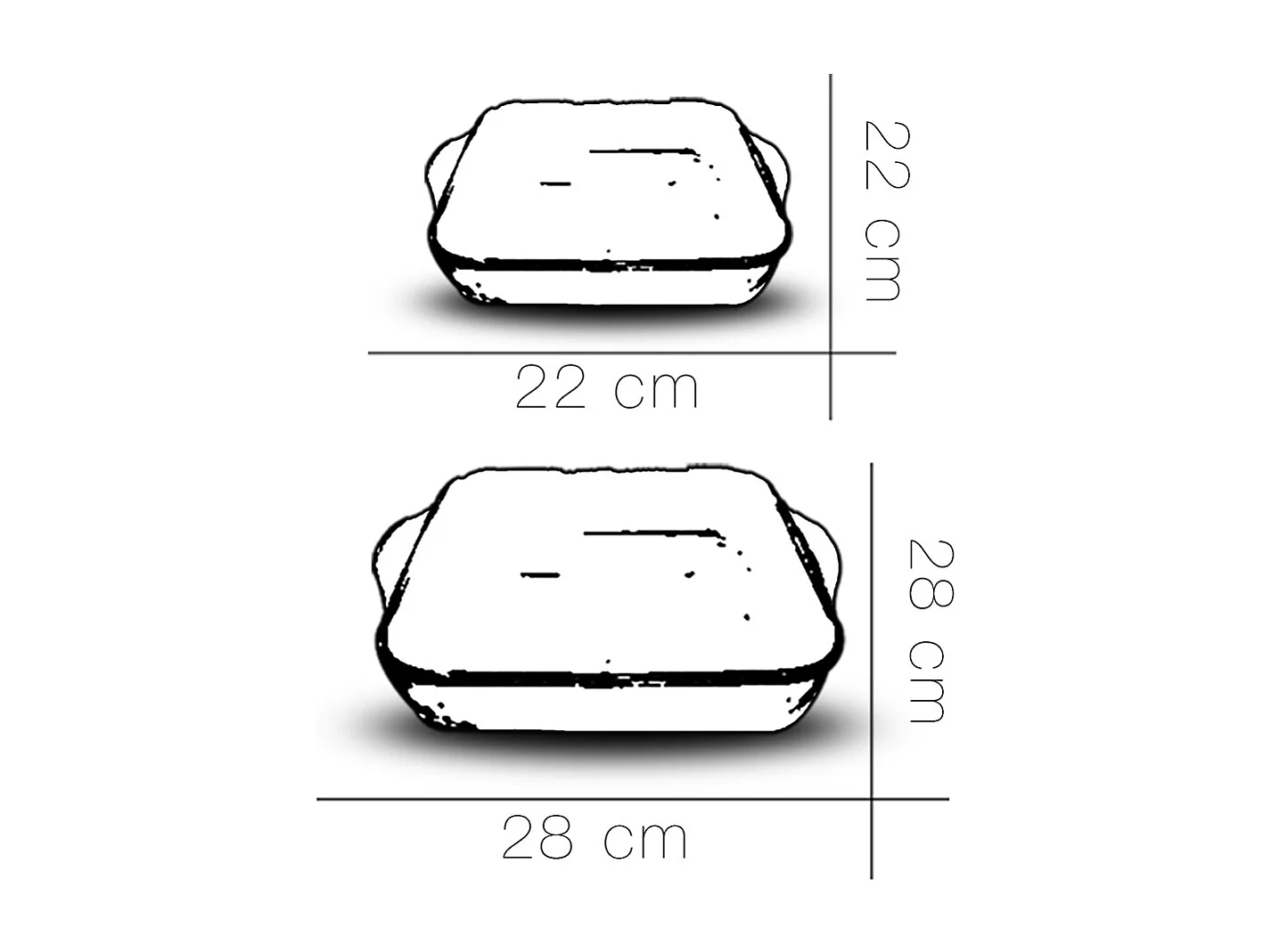 Lot de 2 plats à four moule de cuisson en verre forme carré - Longueur 28 x Profondeur 28 cm/ Longueur 22 x Profondeur 22 cm