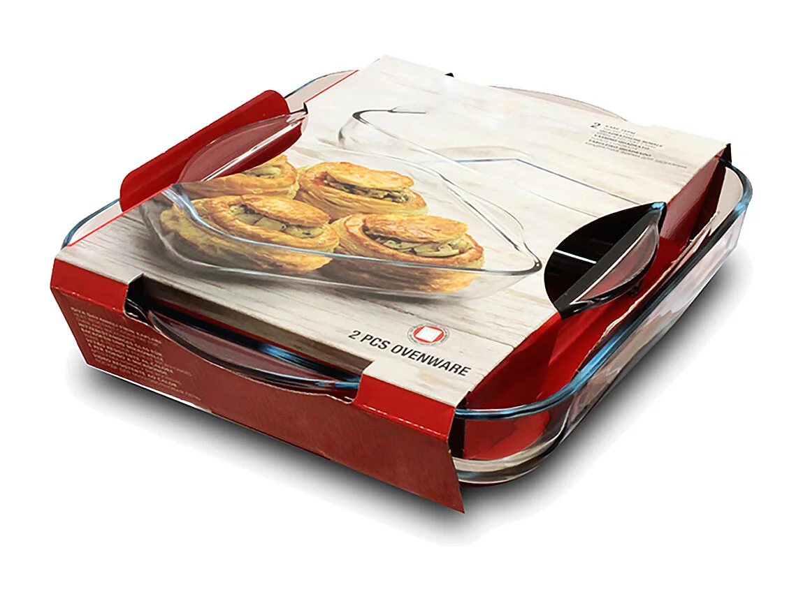 Lot de 2 plats à four moule de cuisson en verre forme carré - Longueur 28 x Profondeur 28 cm/ Longueur 22 x Profondeur 22 cm