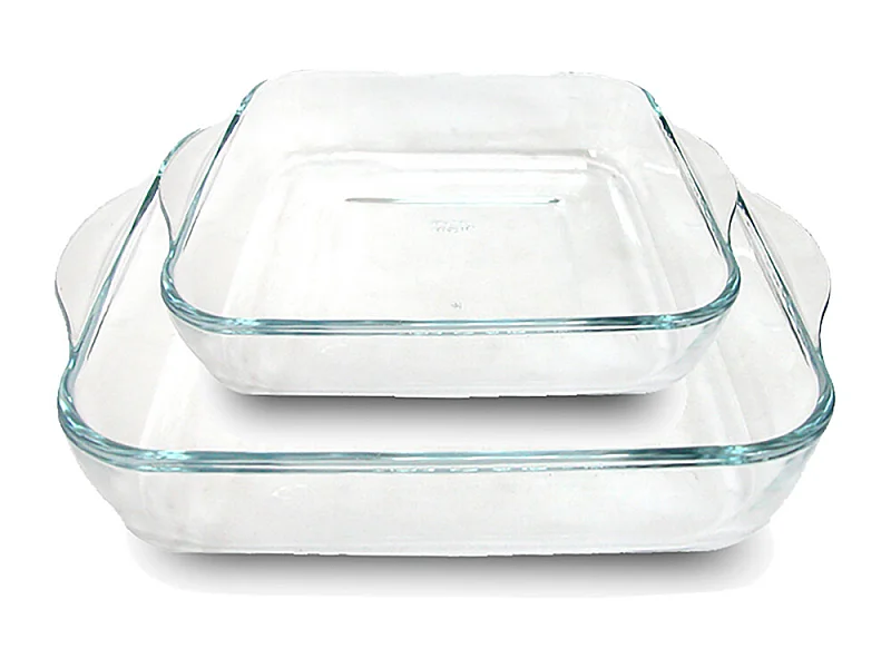 Lot de 2 plats à four moule de cuisson en verre forme carré - Longueur 28 x Profondeur 28 cm/ Longueur 22 x Profondeur 22 cm