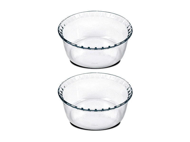 Lot de 2 moule soufflé rond, moule en verre fileté, plateau réfractaire, plat à four moule de cuisson, capacité 2.4 L - Diamètre 21.5 x Hauteur 9.8 cm
