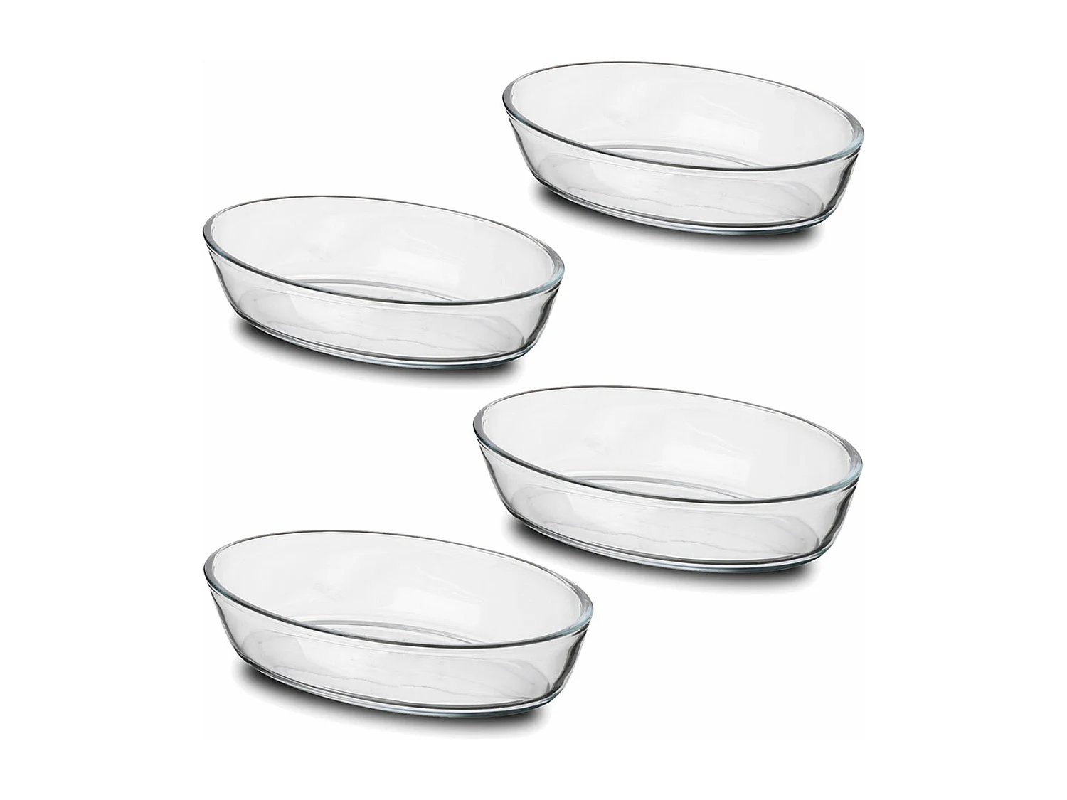 Lot de 4 plat à four oval transparent, moule de cuisson en verre, capacité 700 ml - Longueur 21 x Profondeur 14 x Hauteur 5 cm