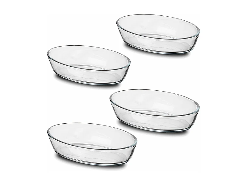 Lot de 4 plat à four oval transparent, moule de cuisson en verre, capacité 700 ml - Longueur 21 x Profondeur 14 x Hauteur 5 cm