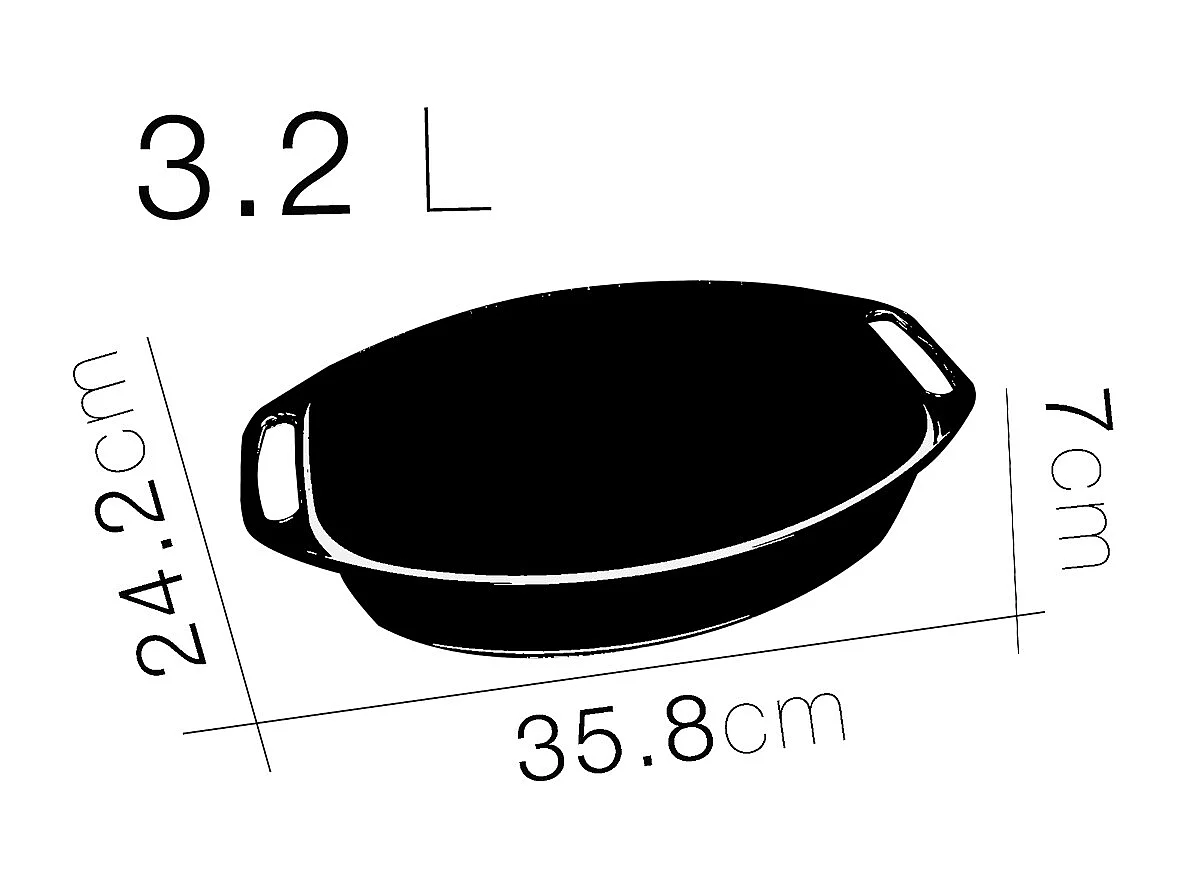 Plat à four oval avec anses, moule de cuisson en verre, capacité 3.2 L - Longueur 35.8 x Profondeur 24.2 x Hauteur 7 cm
