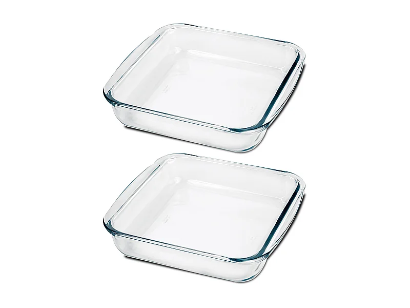 Lot de 2 plat à four carré, plat à tarte, moule de cuisson en verre, capacité 1.8 L - Longueur 24.8 x Profondeur 22.2 x Hauteur 5.2 cm