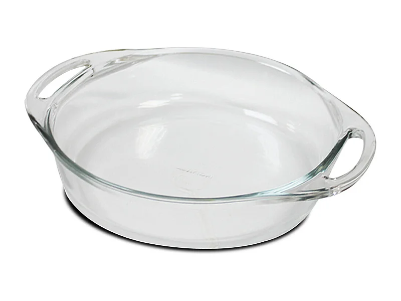 Plat à four rond avec anses, moule de cuisson en verre, capacité 2.4 L - Longueur 32.2 x Profondeur 26.3 x Hauteur 5.8 cm