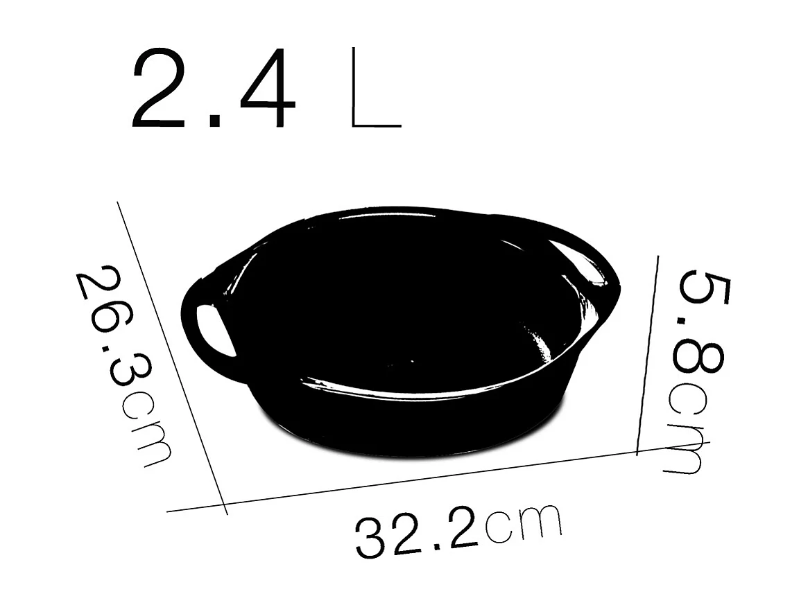 Plat à four rond avec anses, moule de cuisson en verre, capacité 2.4 L - Longueur 32.2 x Profondeur 26.3 x Hauteur 5.8 cm