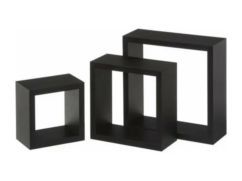 Set de 3 cubes étagères murales coloris noir - Longueur 25 x Profondeur 25 x Hauteur 9 cm