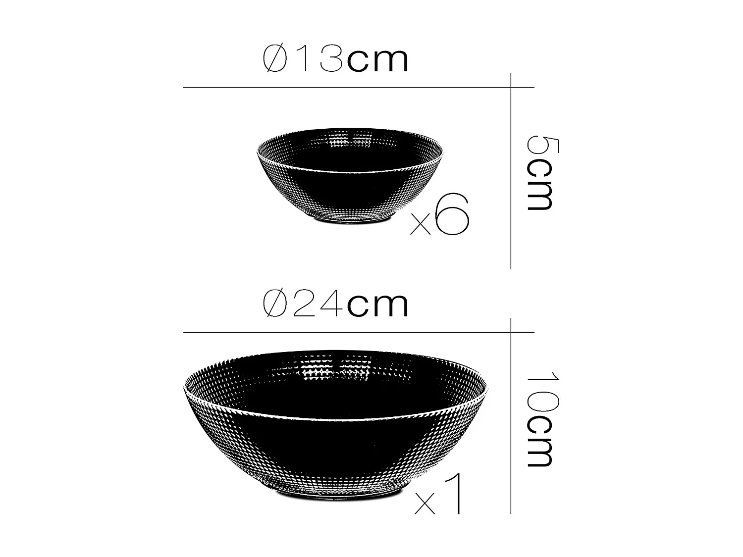 Set de 1 Saladier avec 6 bols en verre.