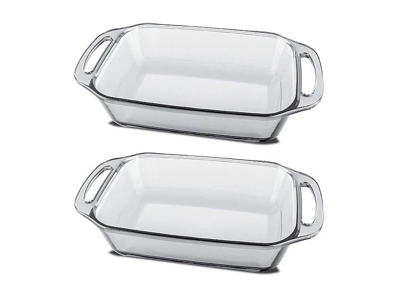 Lot de 2 plat à four avec anses, plat à gratin, moule de cuisson rectangulaire en verre, capacité 3.5 L - Longueur 37.1 x Profondeur 22.9 x Hauteur 7 cm