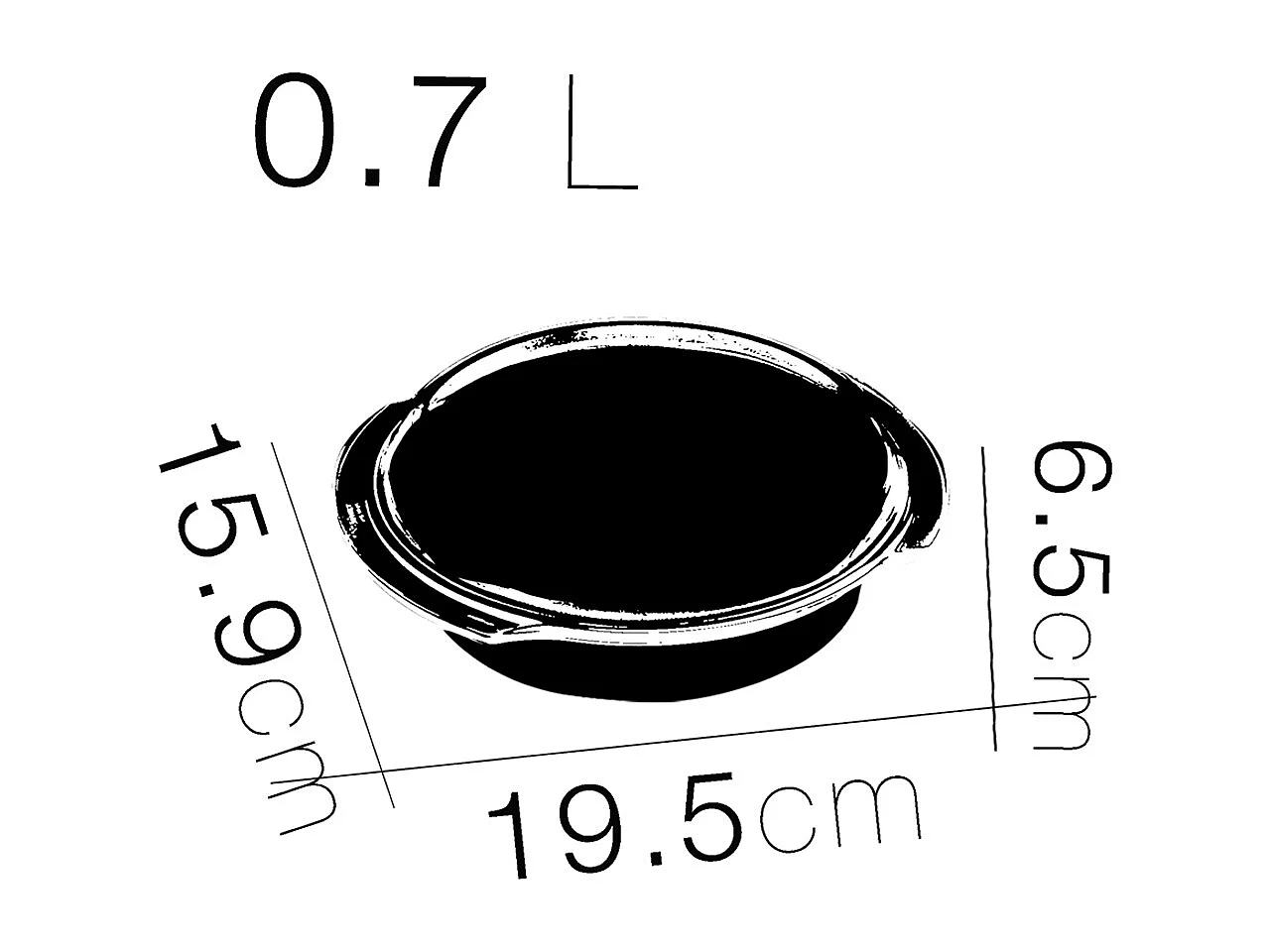 Cocotte ronde avec couvercle, casserole avec poignées en verre, capacité 0.7 L - Longueur 19.5 x Profondeur 15.9 x Hauteur 6.5 cm