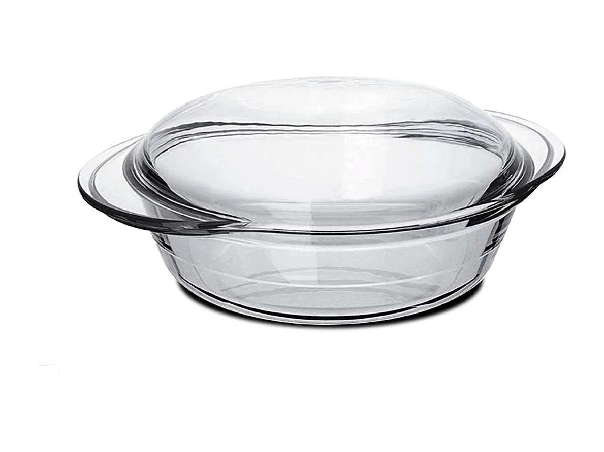 Cocotte ronde avec couvercle, casserole avec poignées en verre, capacité 1.9 L - Longueur 27.2 x Profondeur 22.5 x Hauteur 6.9 cm