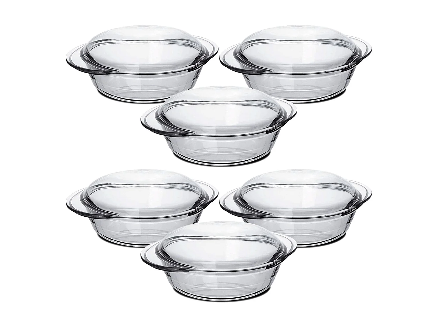 Lot de 6 cocotte ronde avec couvercle, casserole avec poignées en verre, capacité 0.7 L - Longueur 19.5 x Profondeur 15.9 x Hauteur 6.5 cm