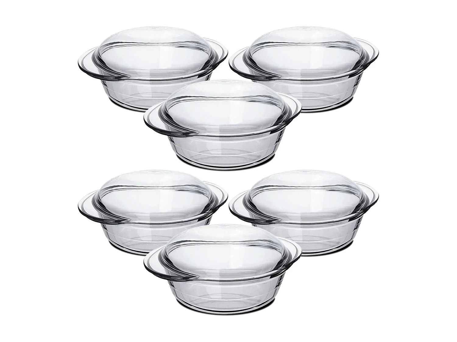 Lot de 6 cocotte ronde avec couvercle, casserole avec poignées en verre, capacité 2.3 L - Longueur 26 x Profondeur 20.2 x Hauteur 10.9 cm