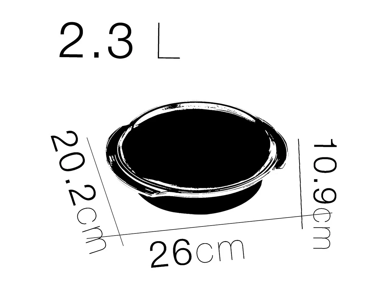 Lot de 6 cocotte ronde avec couvercle, casserole avec poignées en verre, capacité 2.3 L - Longueur 26 x Profondeur 20.2 x Hauteur 10.9 cm