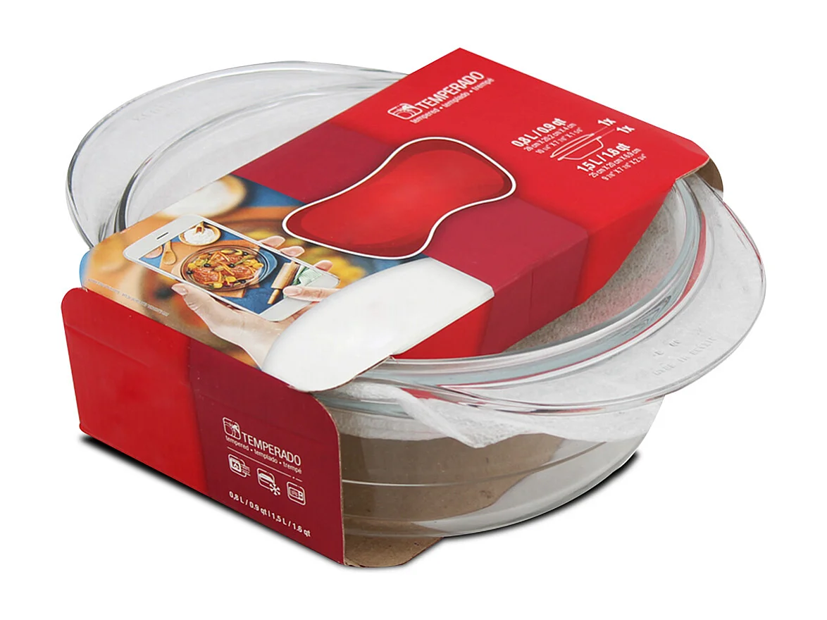 Lot de 6 cocotte ronde avec couvercle, casserole avec poignées en verre, capacité 2.3 L - Longueur 26 x Profondeur 20.2 x Hauteur 10.9 cm