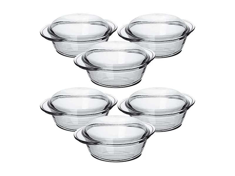 Lot de 6 cocotte ronde avec couvercle, casserole avec poignées en verre, capacité 2.3 L - Longueur 26 x Profondeur 20.2 x Hauteur 10.9 cm