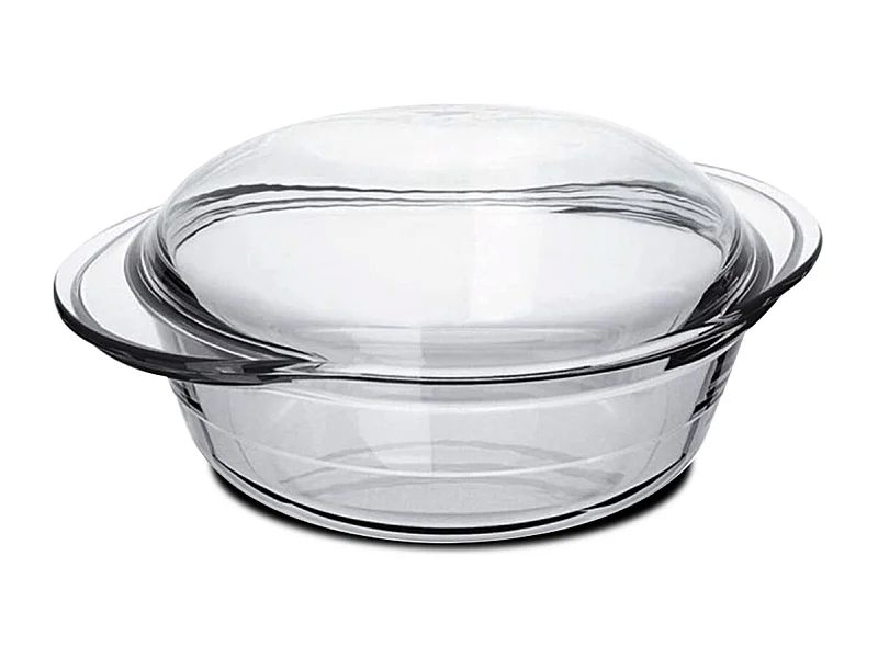 Cocotte ronde avec couvercle, casserole avec poignées en verre, capacité 2.3 L - Longueur 26 x Profondeur 20.2 x Hauteur 10.9 cm