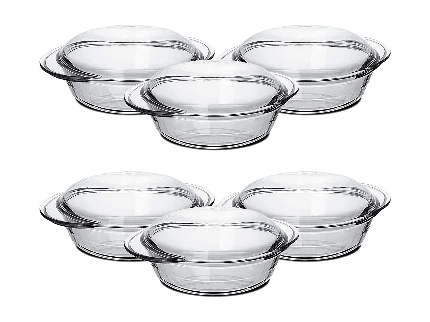 Lot de 6 cocotte ronde avec couvercle, casserole avec poignées en verre, capacité 1.9 L - Longueur 27.2 x Profondeur 22.5 x Hauteur 6.9 cm