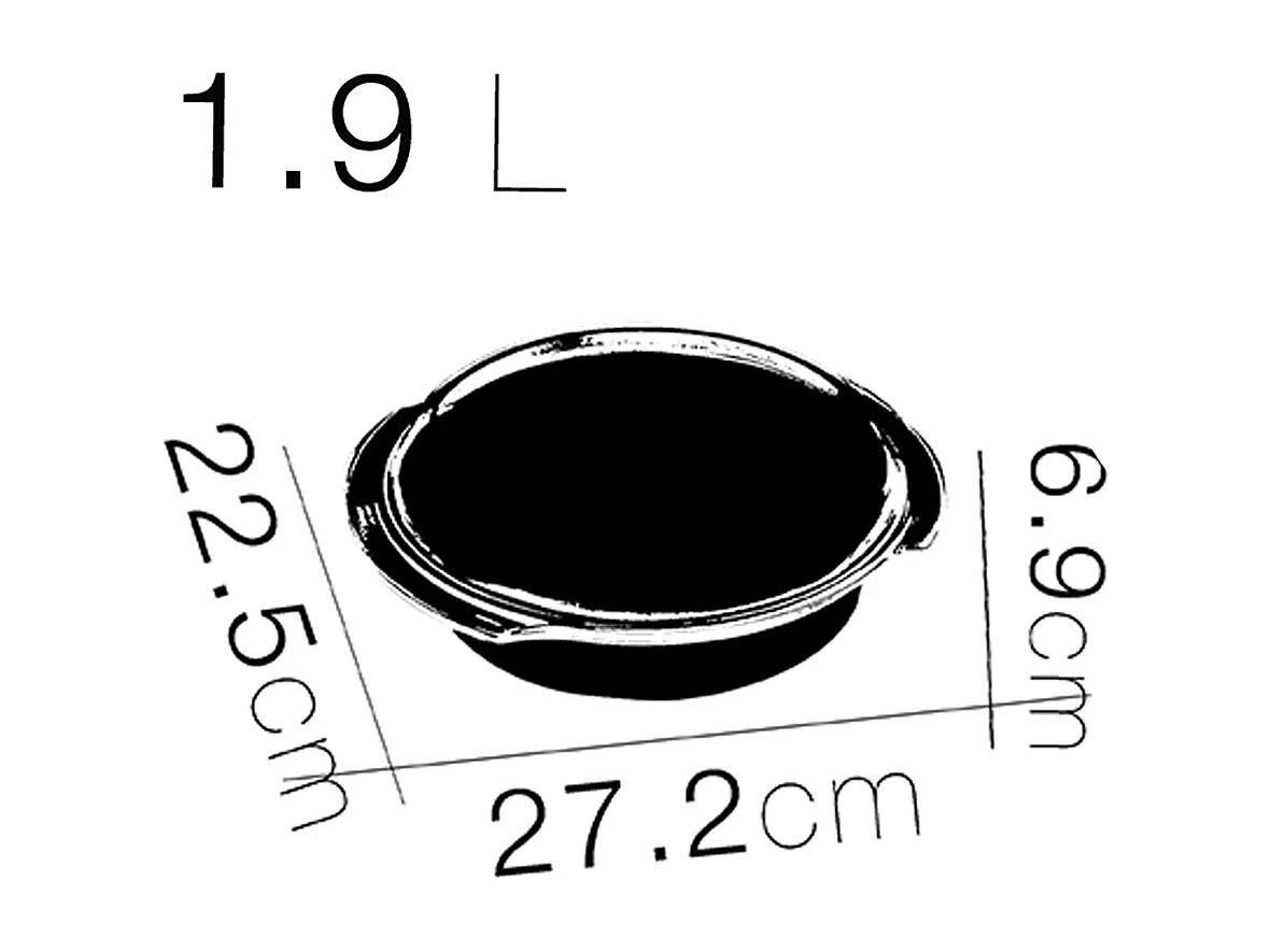 Lot de 6 cocotte ronde avec couvercle, casserole avec poignées en verre, capacité 1.9 L - Longueur 27.2 x Profondeur 22.5 x Hauteur 6.9 cm