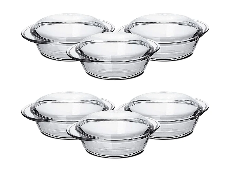 Lot de 6 cocotte ronde avec couvercle, casserole avec poignées en verre, capacité 1.9 L - Longueur 27.2 x Profondeur 22.5 x Hauteur 6.9 cm