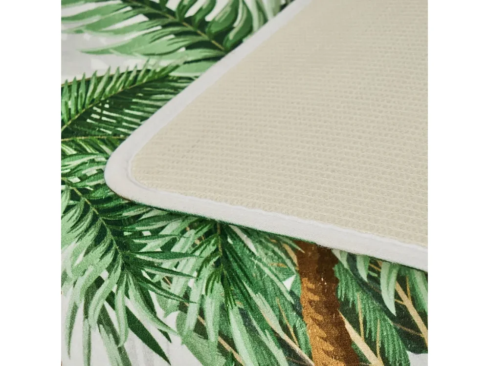 Lot de 2 tapis de bain antidérapant, tapis salle de bain en microfibre avec motif de feuille verte - Longueur 70 x Profondeur 45 cm