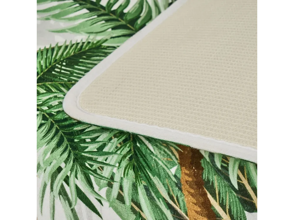 Lot de 2 tapis de bain antidérapant, tapis salle de bain en microfibre avec motif de feuille verte - Longueur 70 x Profondeur 45 cm