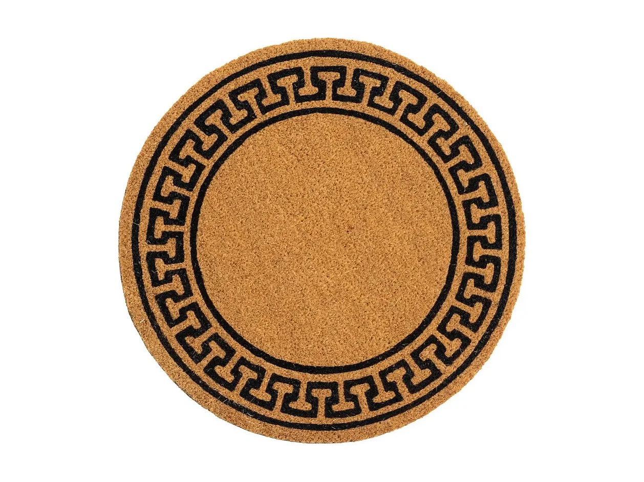 Lot de 2 paillasson rond, tapis de porte, tapis d'entrée en fibre de coco coloris naturel/noir - Diamètre 60 x Hauteur 1.5 cm