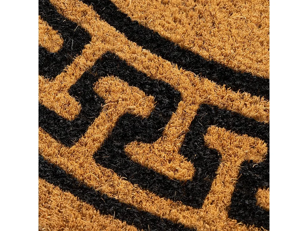 Lot de 2 paillasson rond, tapis de porte, tapis d'entrée en fibre de coco coloris naturel/noir - Diamètre 60 x Hauteur 1.5 cm