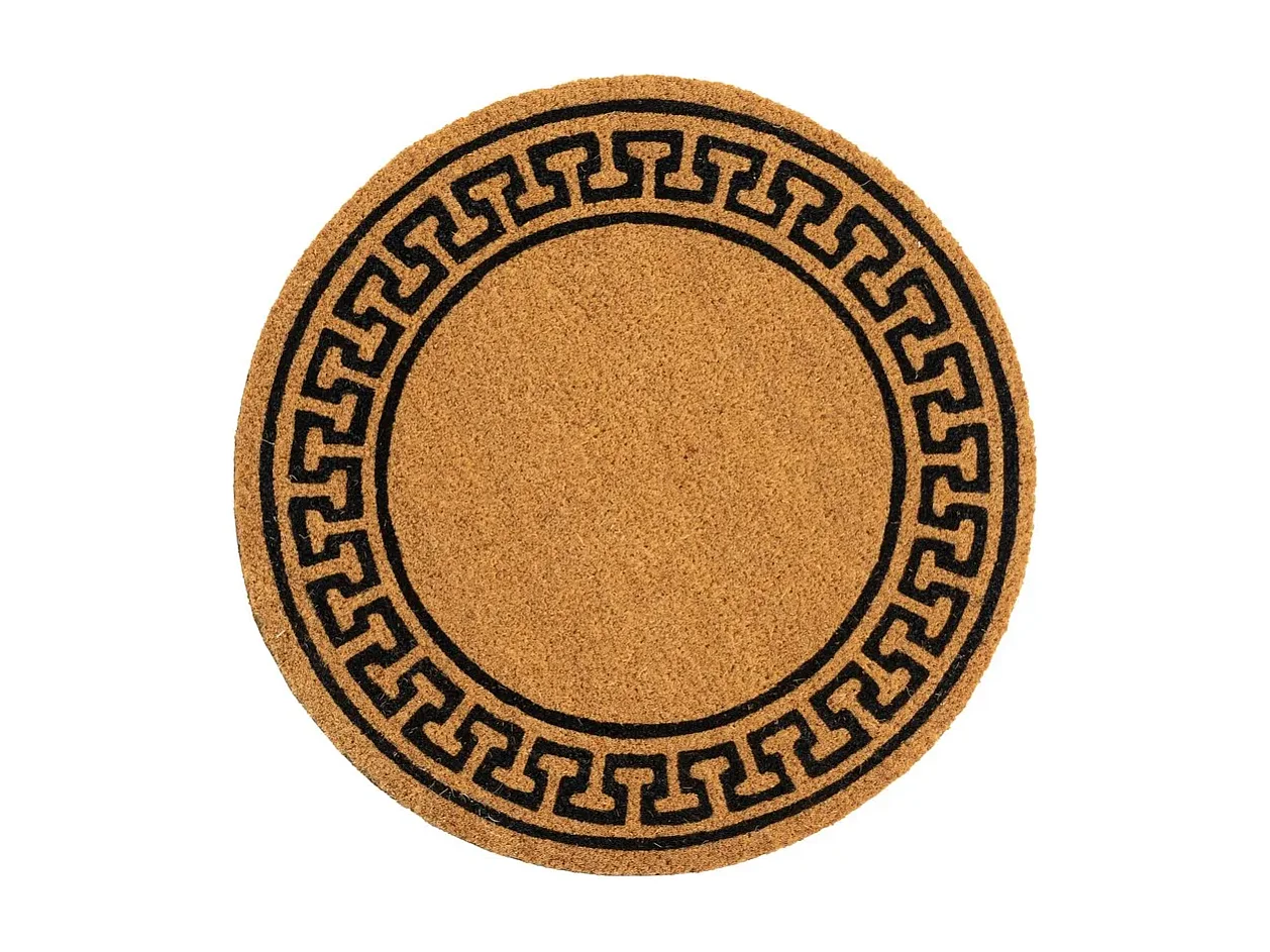 Lot de 2 paillasson rond, tapis de porte, tapis d'entrée en fibre de coco coloris naturel/noir - Diamètre 60 x Hauteur 1.5 cm