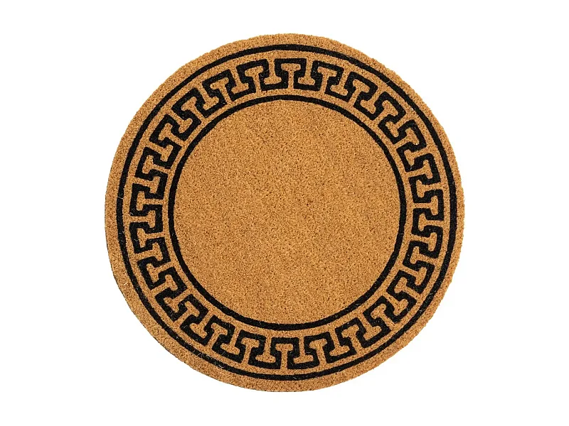 Lot de 2 paillasson rond, tapis de porte, tapis d'entrée en fibre de coco coloris naturel/noir - Diamètre 60 x Hauteur 1.5 cm