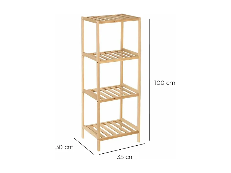 Etagère, meuble étagère avec 4 tablettes en bois coloris naturel - Longueur 35 x Profondeur 30 x Hauteur 100 cm