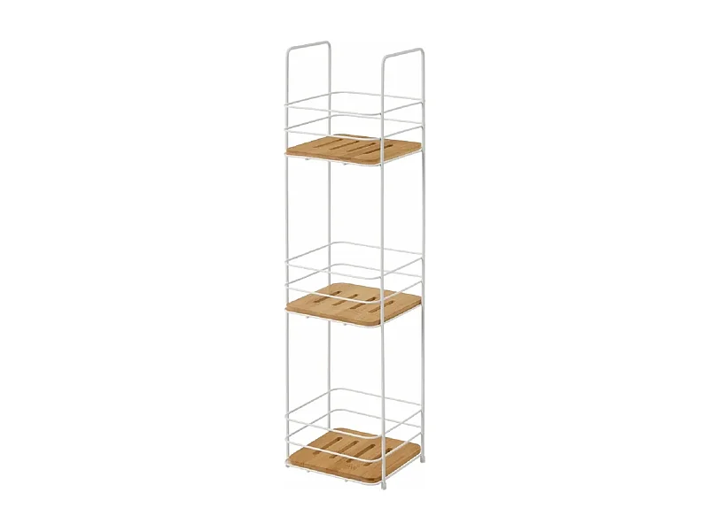 Étagère de rangement en métal/bambou coloris naturel/blanc - Longueur 17 x Profondeur 16 x Hauteur 63 cm