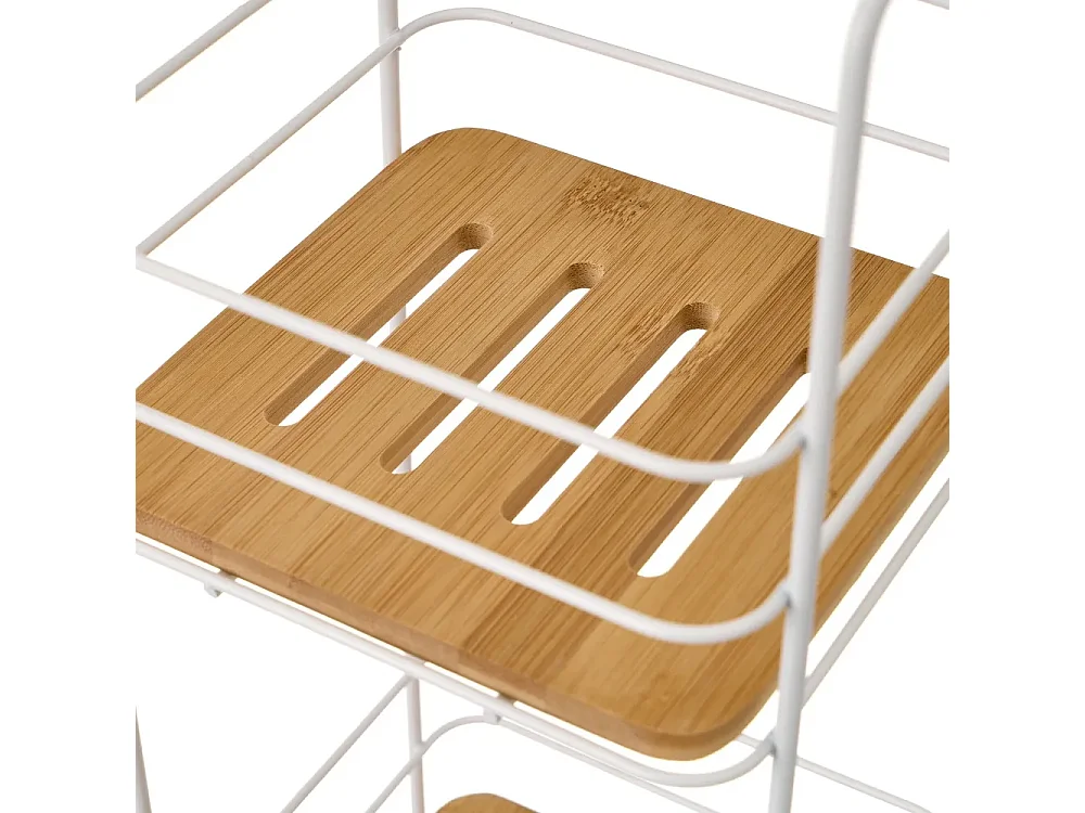 Étagère de rangement en métal/bambou coloris naturel/blanc - Longueur 17 x Profondeur 16 x Hauteur 63 cm