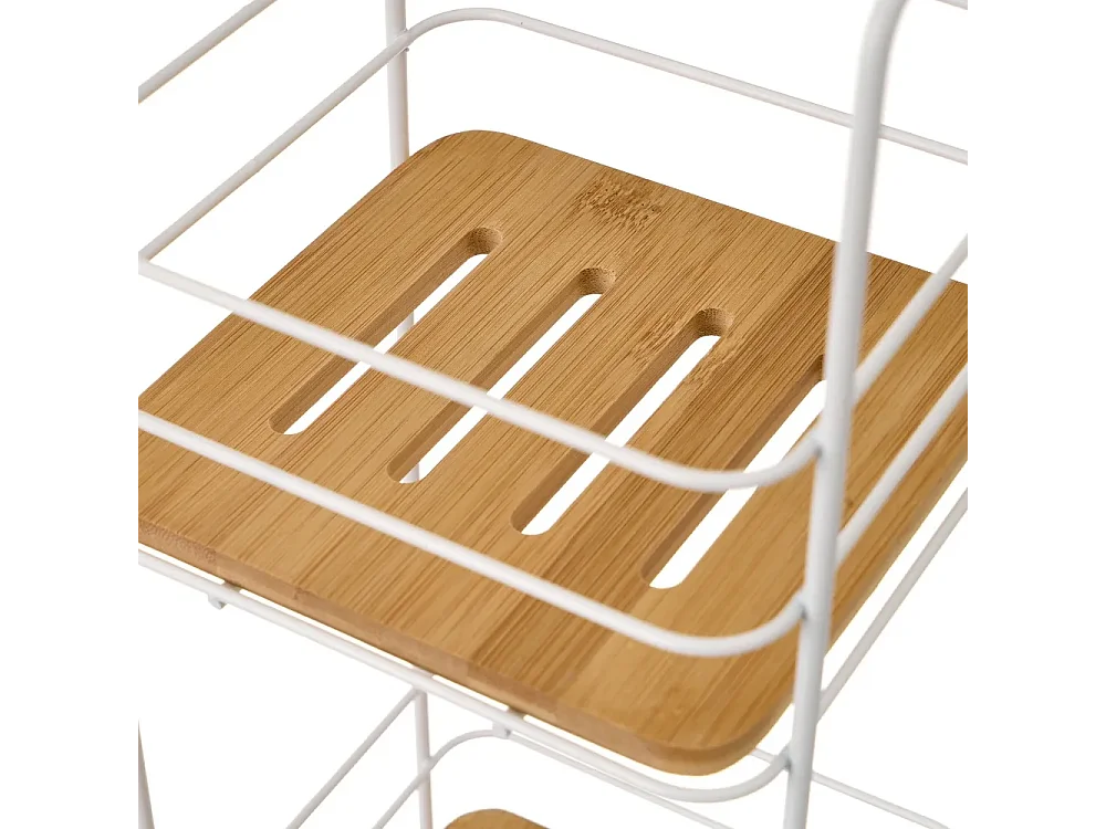 Étagère de rangement en métal/bambou coloris naturel/blanc - Longueur 17 x Profondeur 16 x Hauteur 63 cm