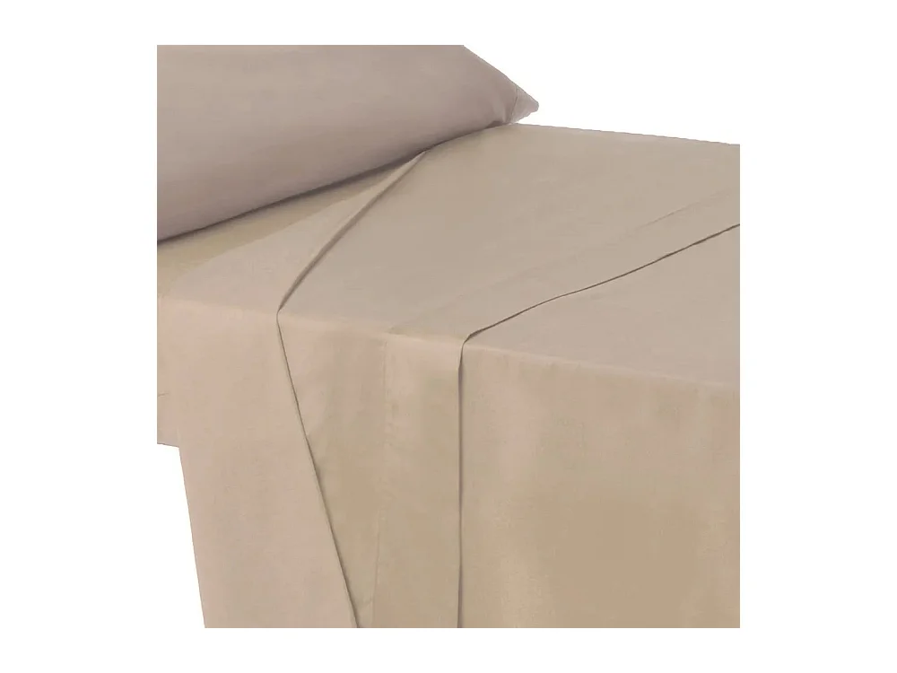 Drap dessus de lit, drap plat supérieur en polyester-coton coloris beige - Longueur 270 x Profondeur 160 cm