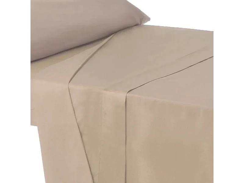 Drap dessus de lit, drap plat supérieur en polyester-coton coloris beige - Longueur 270 x Profondeur 160 cm