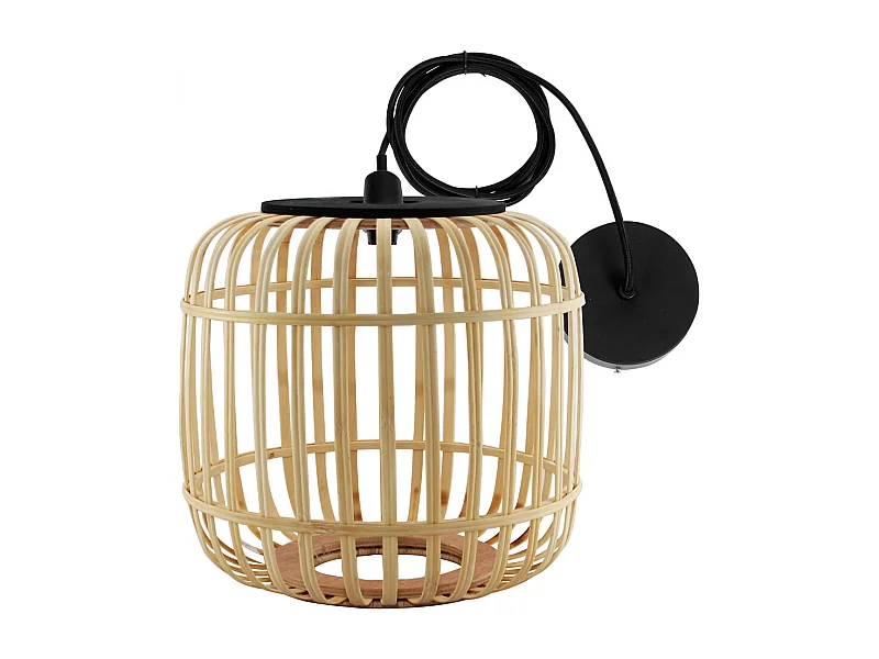 Lampe à suspension lustre plafond en bambou coloris naturel - Diamètre 28 x Hauteur 26 cm (1.5 m cable)